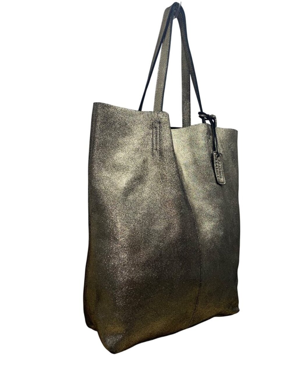 Merona Women’s Metallic Genuine Leather Double Handles Gold Tag Detail Tote Bag - Picture 4 of 14